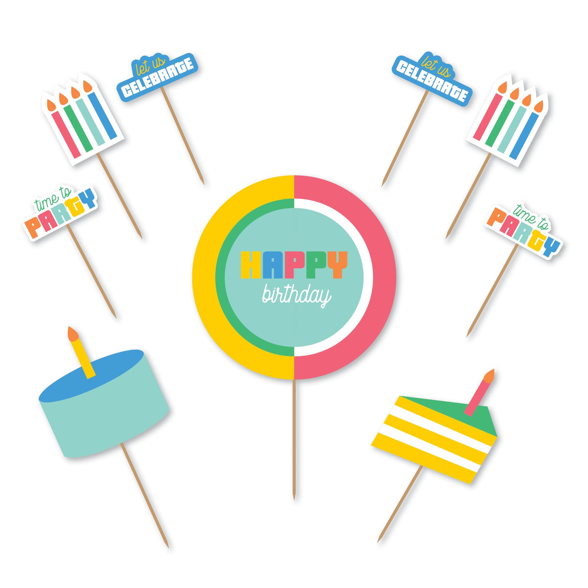 Colorful Collage Birthday Cake Toppers