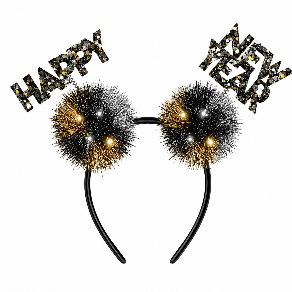 Happy New Year Light up Headbopper Black Silver Gold