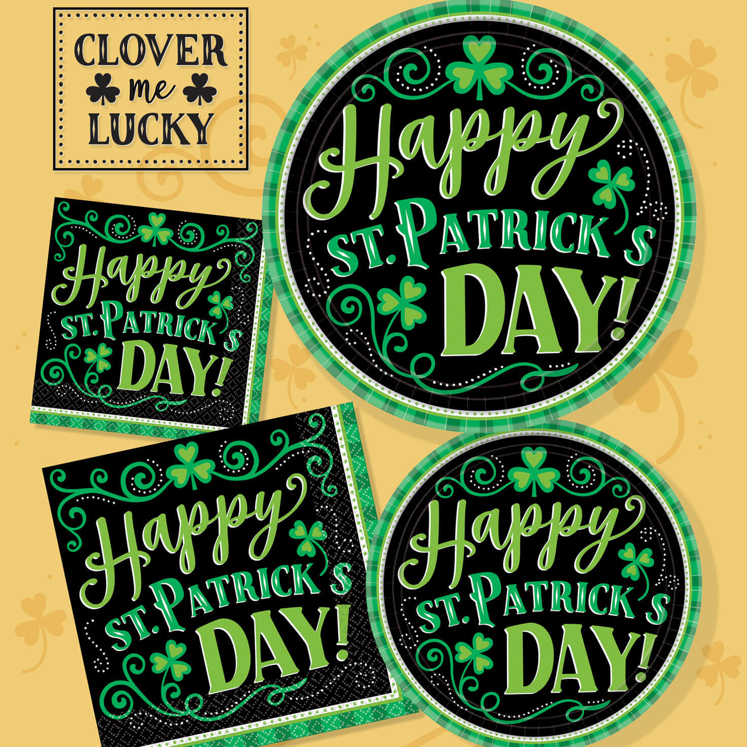 Happy St. Patrick's Day! tableware, napkins, plates, clover me lucky design