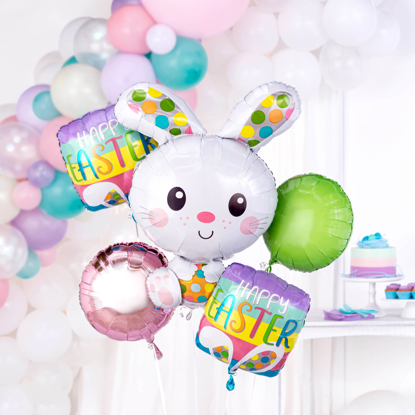 easter bunny and happy easter balloons 