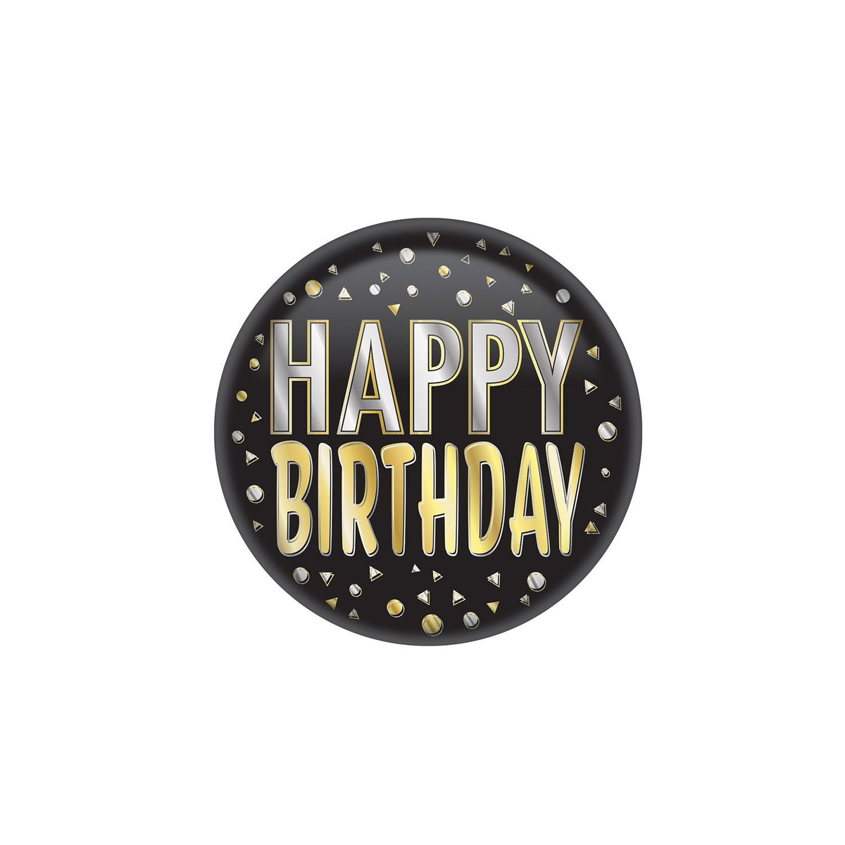 Happy Birthday Button - Black, Gold, Silver