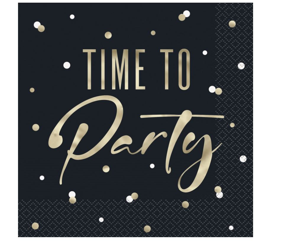 Gold Happy Birthday "Time to Party" Luncheon Napkins  16ct - Foil Stamping
