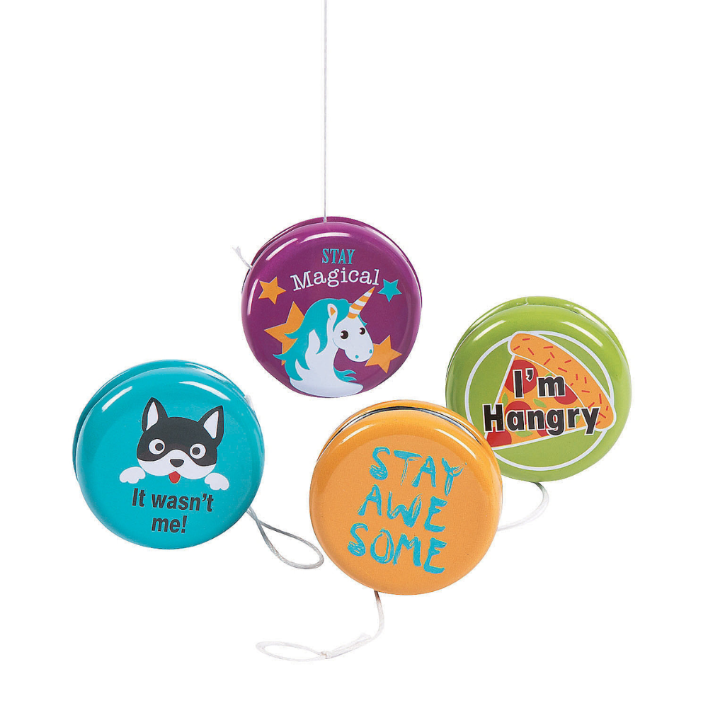 Fun Sayings Metal Yo-Yos - Party Favors - 12 Pieces