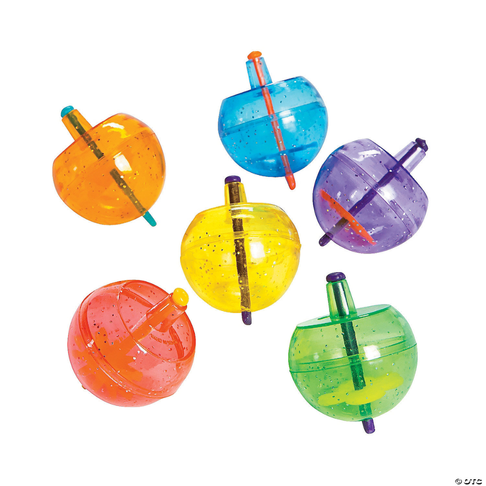 Plastic Neon Spin Tops with Glitter