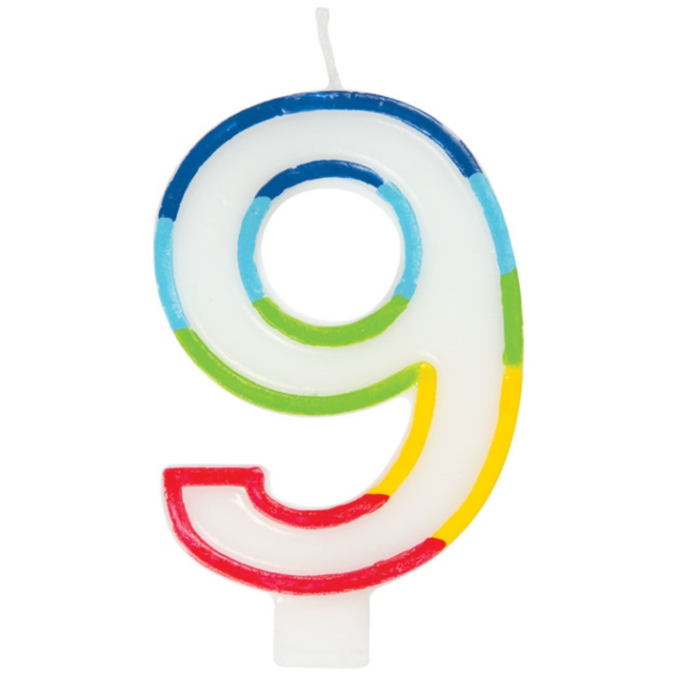 Rainbow Border Number 9 Birthday Candle