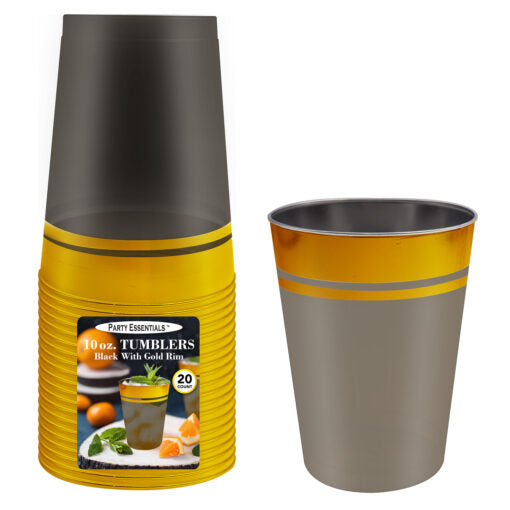 10 OZ. TUMBLERS – BLACK W/ GOLD RIM 20 CT.