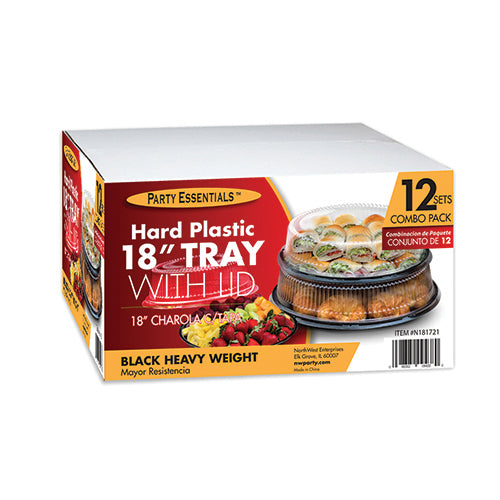 TRAY/LID SETS – 18″ BLACK TRAYS WITH CLEAR DOME LIDS