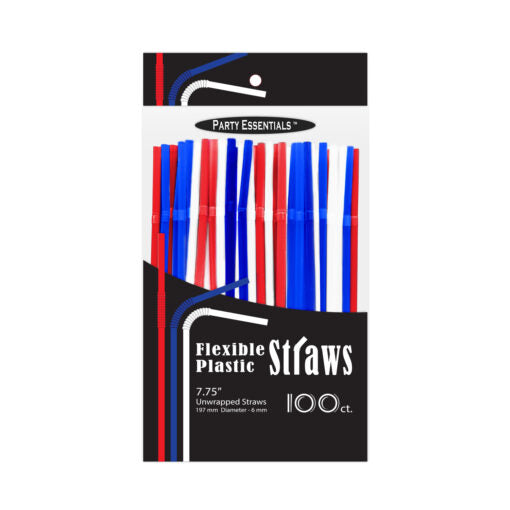 7.75″ FLEX STRAWS PATRIOTIC COLORS – 100 CT.