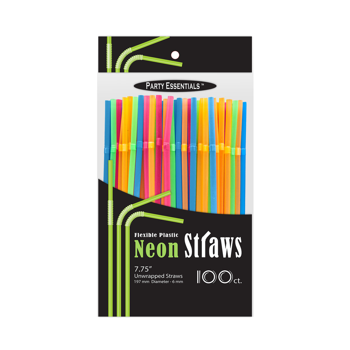 7.75″ DRINKING STRAWS ASSORTED NEON COLORS