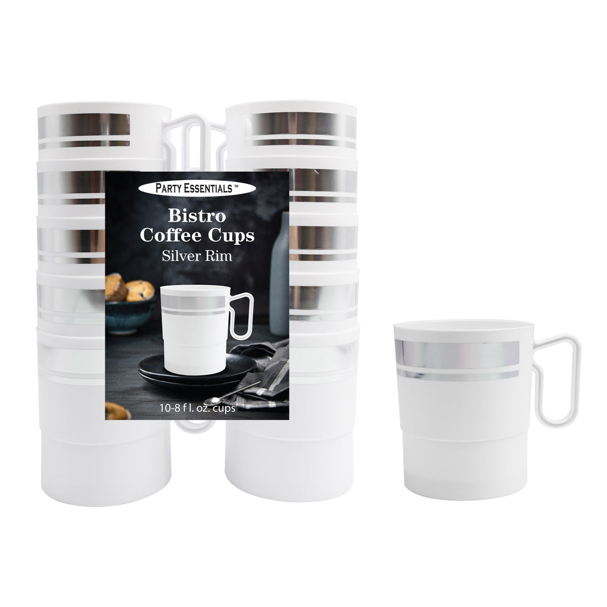 WHITE &amp; SILVER BISTRO COFFEE CUP 8 OZ – 10 COUNT