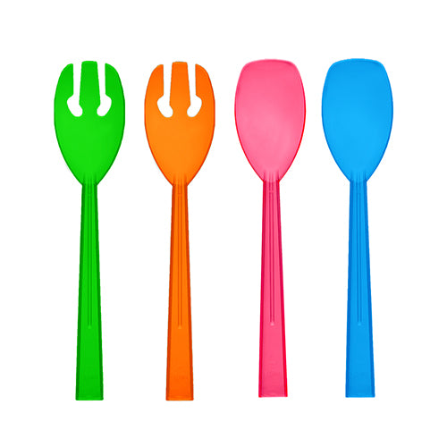 9.5″ SERVING FORKS &amp; SPOONS ASSORTED NEON 4 CT.