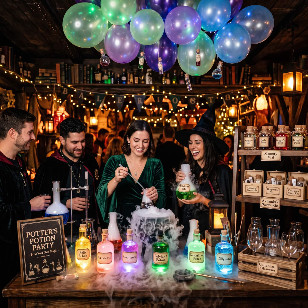 potter's potion party with dry ice in bottles