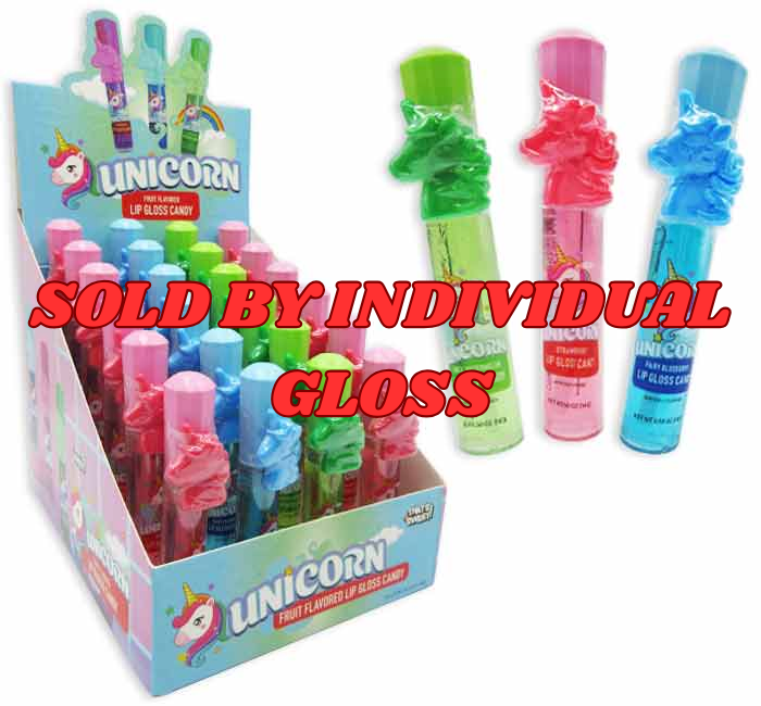 UNICORN LIP GLOSS CANDY IN DISPLAY