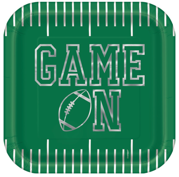Game Face Football "Game On" Square 9" Dinner Plates