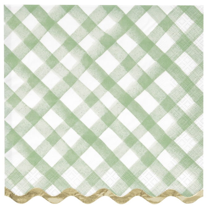 Green Gingham Scalloped Luncheon Napkins