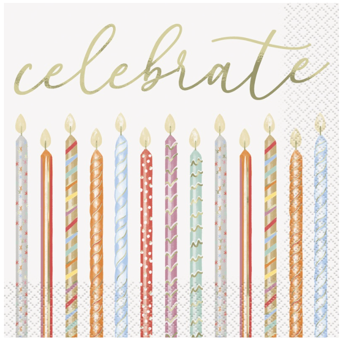 Gold Celebration "Celebrate" Candles Luncheon Napkins