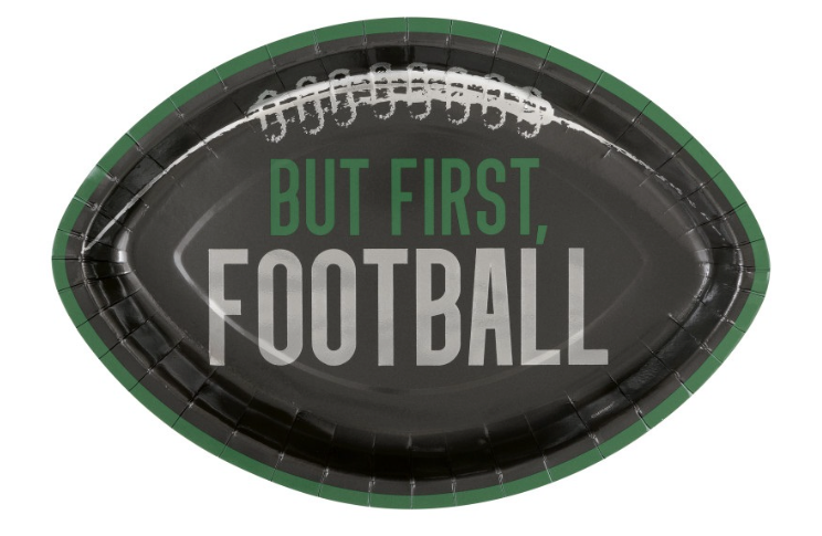 Kickoff Football "But First  Football" Shaped 12" Plates