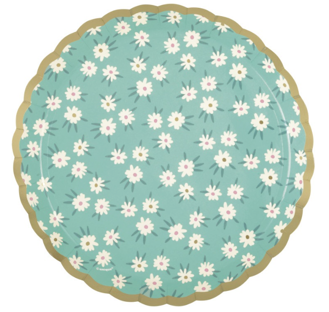 Spring Florals Mint Scalloped Edge Dessert Plates