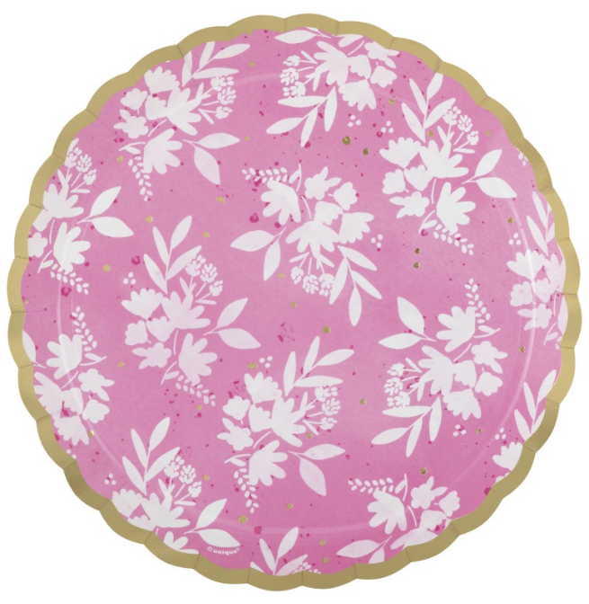 Spring Florals Pink Scalloped Edge Dessert Plates