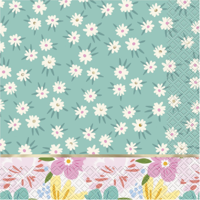Spring Florals Mint & Pink Luncheon Napkins