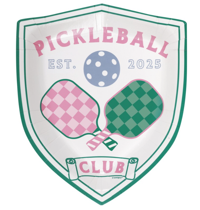 Playful Summer "Pickleball Club" Crest-Shaped Dessert Plates