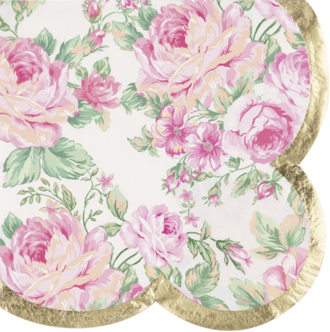 Golden Garden Party Scalloped Edge Beverage Napkins