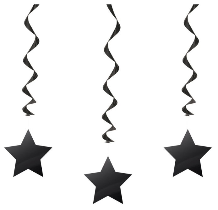 Black Solid Hanging Swirl Star Decorations