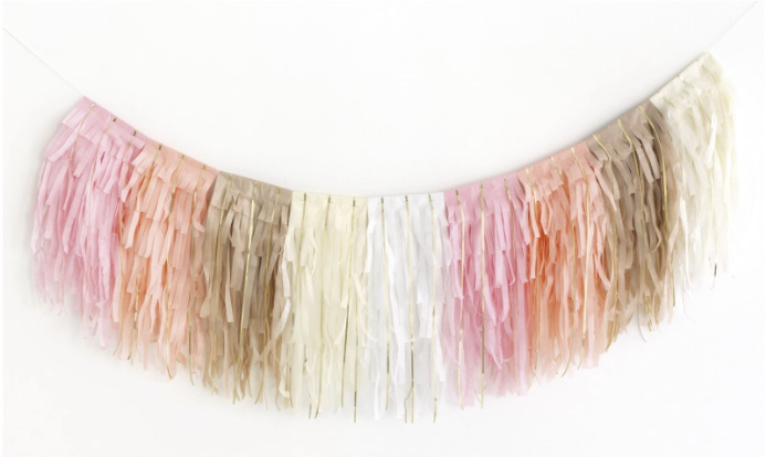 Layered Pink &amp; White Tissue &amp; Gold Foil Fringe Garland