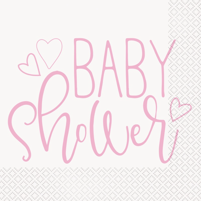 Pink Hearts Baby Shower Luncheon Napkins