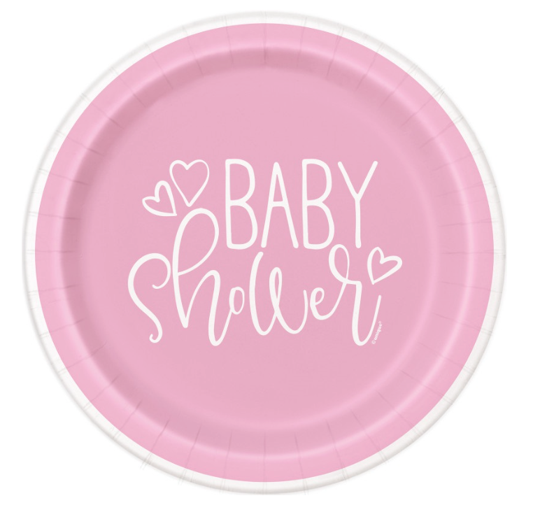 Pink Hearts Baby Shower Round Dinner Plates