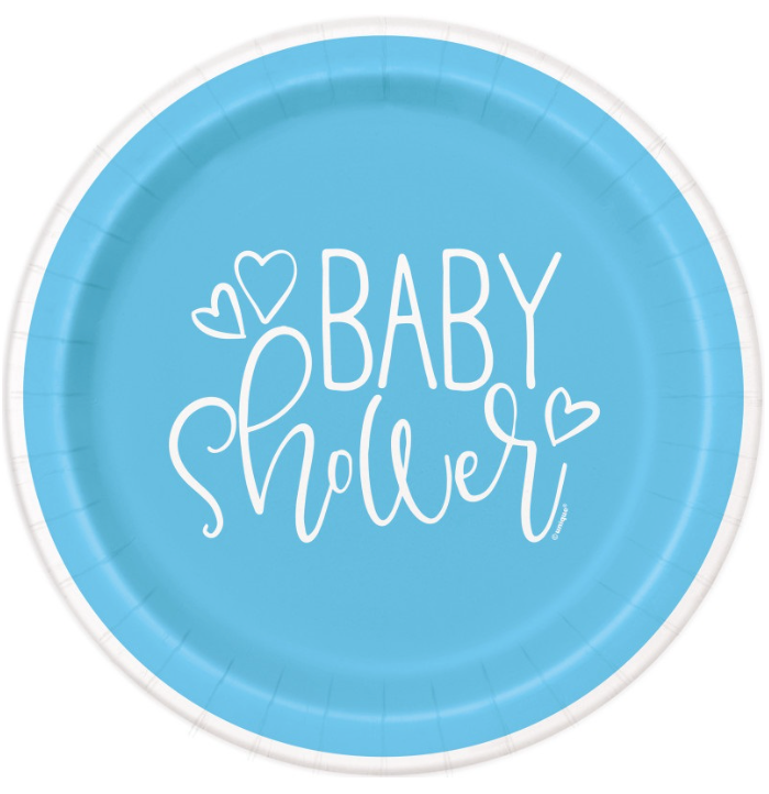 Blue Hearts Baby Shower Round Dinner Plates