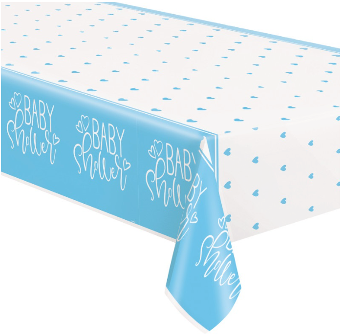 Blue Hearts Baby Shower Rectangular Plastic Table Cover