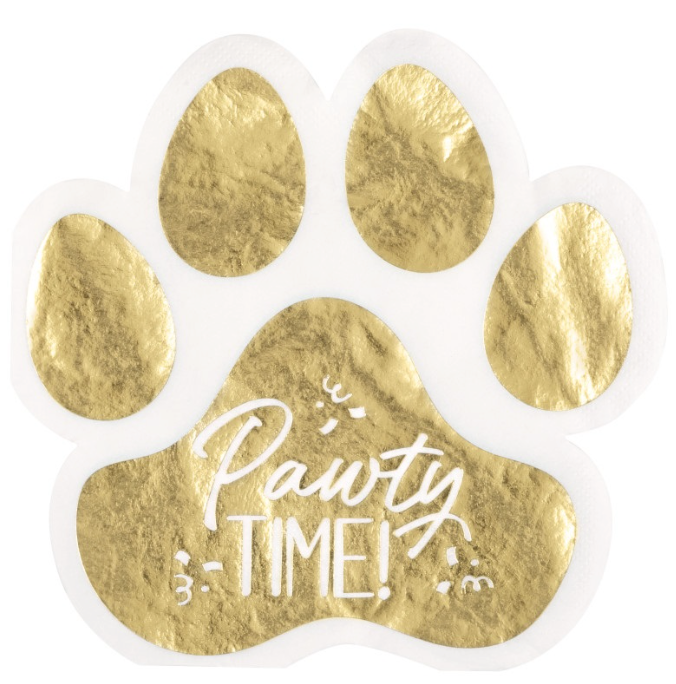 Pawty Time Birthday Paw Shaped Beverage Napkins