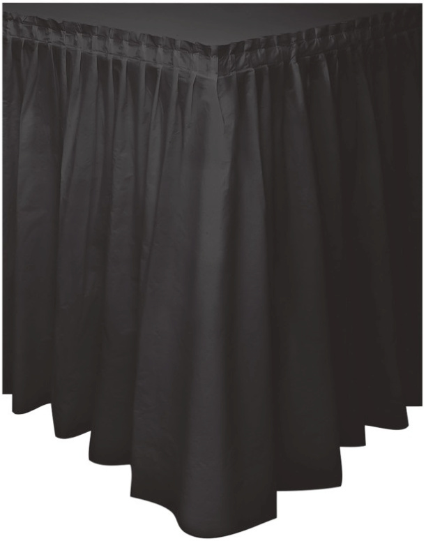 Midnight Black Solid Plastic Table Skirt  29" x 14 ft