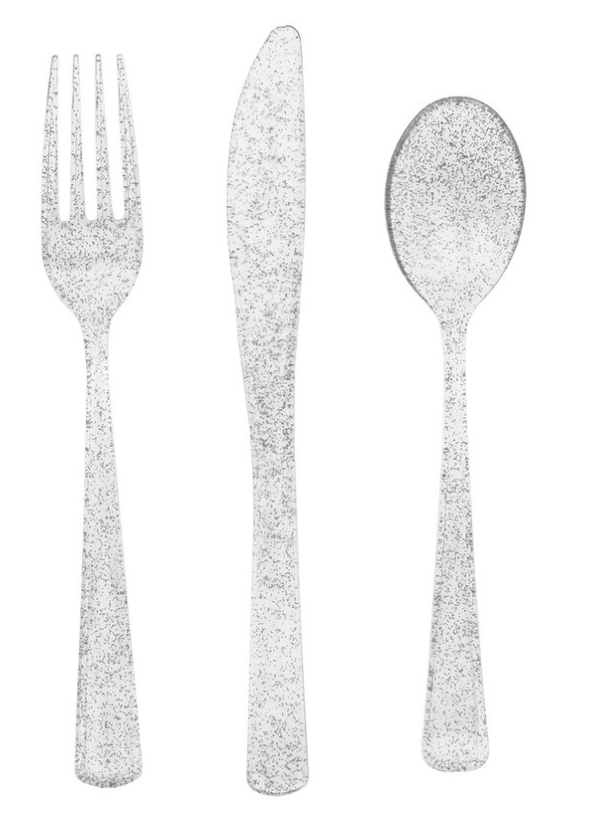 Silver Glitter Assorted Plastic Cutlery