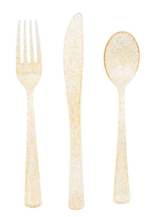 Gold Glitter Assorted Plastic Cutlery