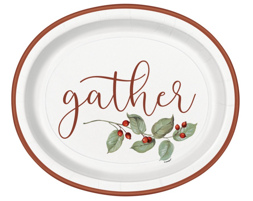 Fall Flair Thanksgiving "Gather" 12" Oval Plates