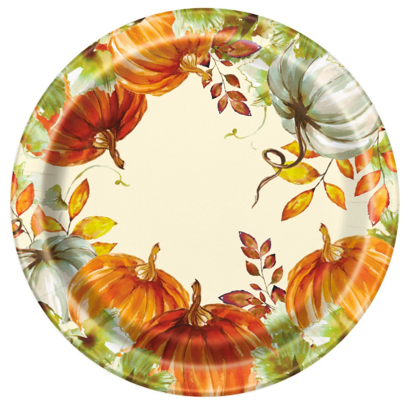 Watercolor Fall Pumpkins Round 9" Dinner Plates