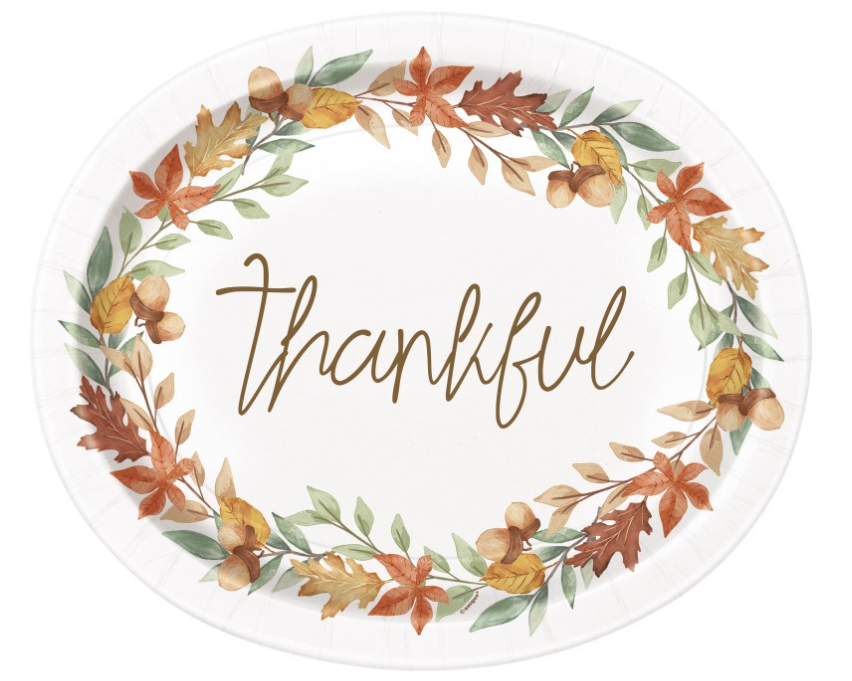 Watercolor Fall "Thankful" Oval 12" Plates