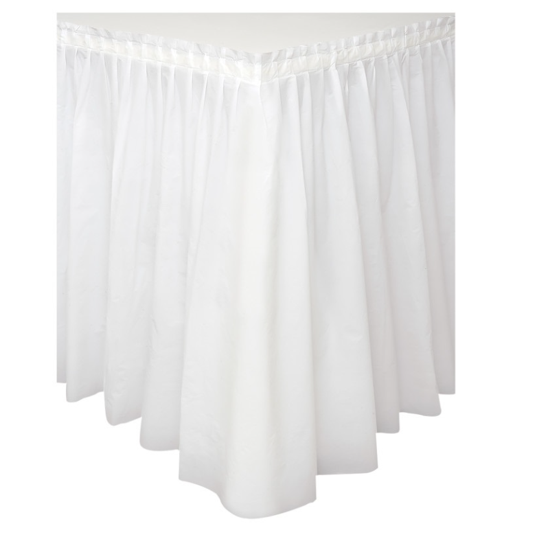 Bright White Solid Plastic Table Skirt 29" x 14 ft