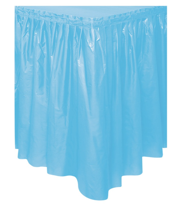 Powder Blue Solid Plastic Table Skirt  29" x 14 ft