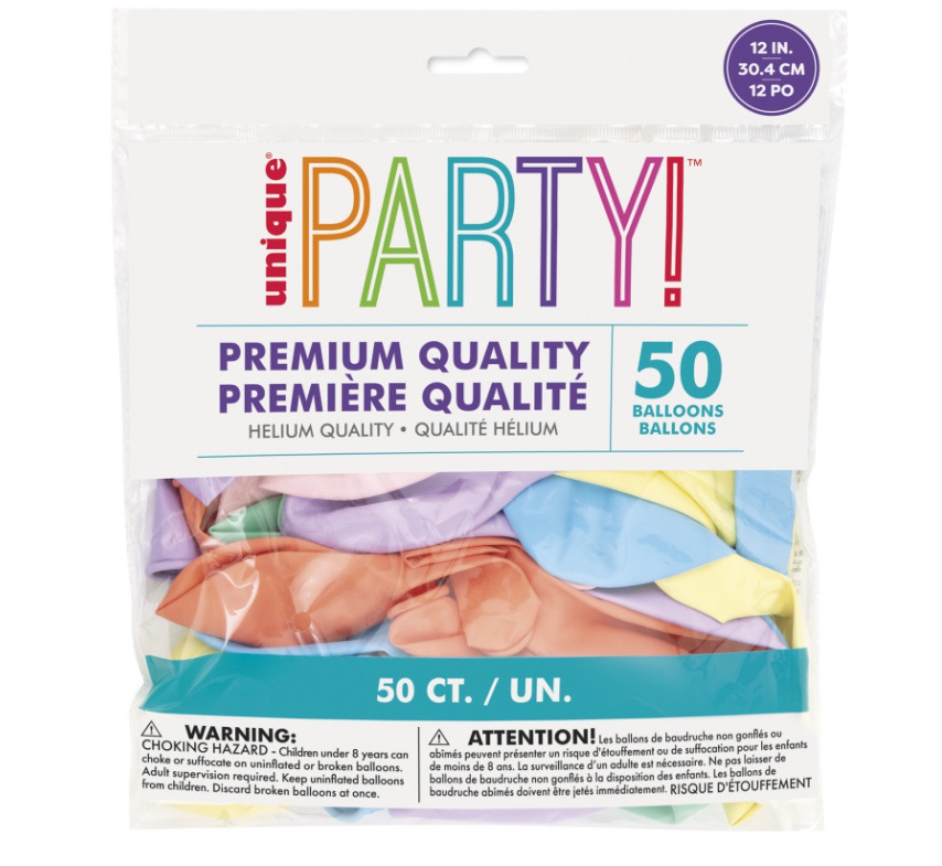 Assorted Pastel Premium 12" Latex Balloons 50ct