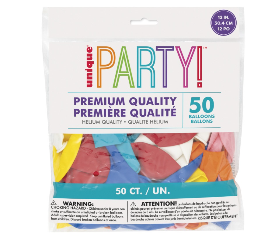 Assorted Color Premium 12" Latex Balloons 50ct