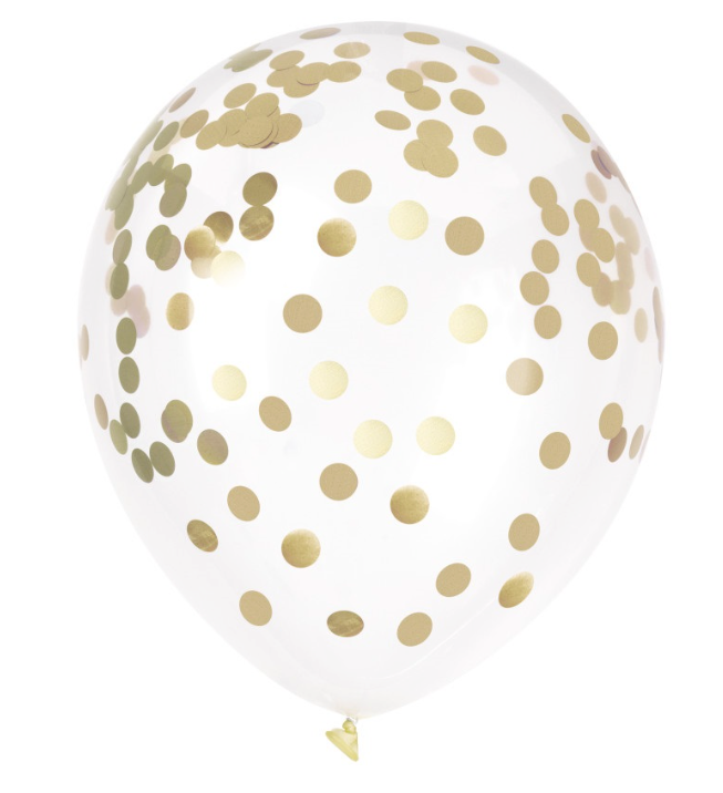 Confetti Filled 12" Clear Latex Balloons - 6ct