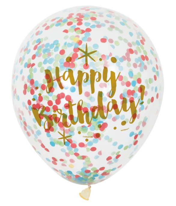 Confetti Filled 12" Clear Birthday Latex Balloons - 6ct