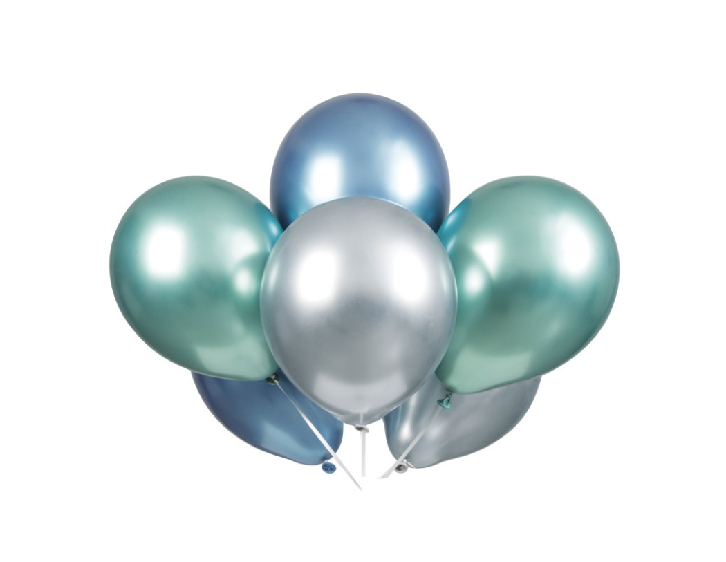 Blue Green & Silver Platinum 11" Latex Balloons 6ct - Assorted