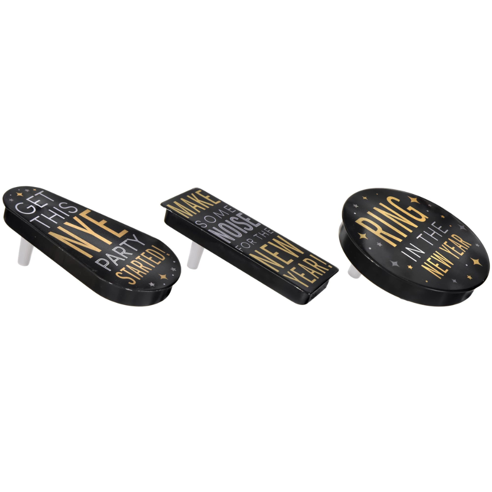 New Year's Spin Noisemakers - Black, Silver, Gold
