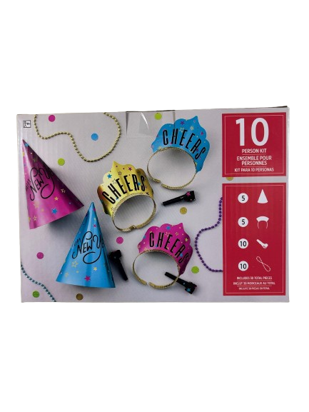 Party City Starlight New Year's Eve 2025 Party Kit Includes Hats, Necklaces, Blowouts, Squawkers, Horns (10 Person)