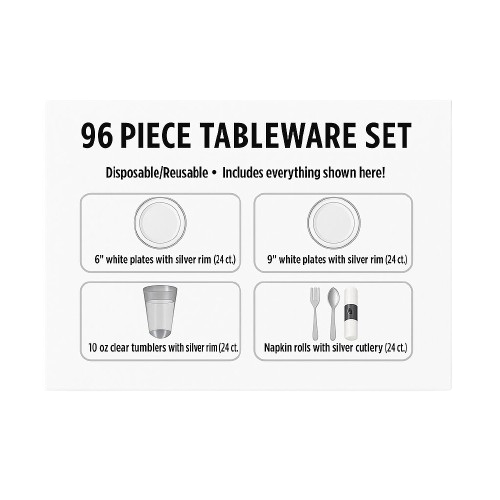 DINNERWARE SET FOR 24 GUESTS DELUXE CLEAR, 96 PC