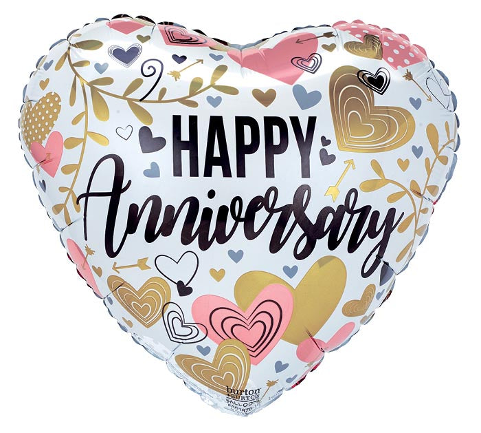 17&quot; ANNIVERSARY METALLICS ON HEART Foil Balloon